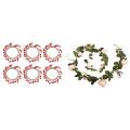 6pc Candle Rings for Pillars,red and Gold,small Wreaths for Christmas