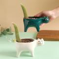Cute Cat Ceramic Garden Flower Pot Animal Image Cactus Planter White