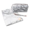White Marble Pu Stationery Pencil Case Makeup Bag with Rose Gold Zip