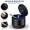 Mini Car Ashtray with Led Light and Lid, for Vehicle Truck (black)