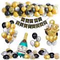 Black Gold Birthday Decoration, Chrome Silver Confetti Latex Balloons