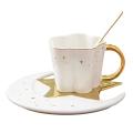 Ceramic Star Moon Coffee Cup and Saucer with Spoon Water Drinks Cup B