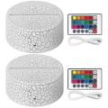 2 Pack 3d Led Light Lamp Base + Remote Control + Usb Cable, Cracked