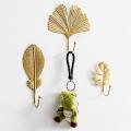 Wall Hooks No-punch Wall Hanger Coat Key Hook Iron Art Golden Leaves