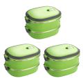 3x Insulated Lunch Box Storage Container Thermal Double Layer Green