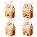 24 Sets Christmas House Gift Box Kraft Paper Cookies Candy Bag