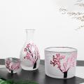 3 Pcs Japanese Sake Set Handcraft Pink Cherry Blossoms, Sake Carafe