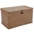 2x Handmade Straw Woven Storage Basket with Lid Seagrass(m)