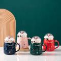 Christmas Mug Ceramic Figurines with Lid Home New Year Gift Pink