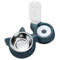 Double Dog Cat Bowls - with Automatic Waterer Bottle Dark Blue