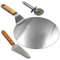 10 Inch Round Metal Pizza Peel with Cutter Wheel & Shovel 3 Pack