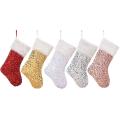 5 Pcs Sequin Christmas Stockings - Home New Year Fireplace Candy Bag