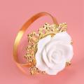 12pcs Resin Rose White Napkin Ring Table Serviette Holder Gold