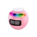 Wireless Bluetooth Speaker Sound Box Clock Alarm with Mic Pink