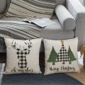 Buffalo Plaids Deer Christmas Tree Pillow Covers Cotton Linen Cushion