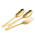 3 Pcs Stainless Steel Big Size Spoon/fork/colander Set ,golden