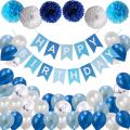 47pcs Latex Balloons Decorations Set,happy Birthday Banner(blue)