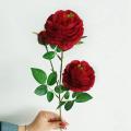 3 Heads Artificial Flowers Peony Bouquet Silk Flowers(red)