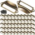 50 Pcs Label Pull 1.2x2.8 Inch Bronze Drawer Pull with 100pcs Screws