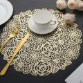 Placemats Set Of 6 Hollow Out Blooming Rose Place Mats (gold)