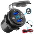 Dual Usb Car Charger with Contact Switch for Motorcycle Car Truck