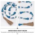 Blue Wood Bead Wreath, Nautical Farmhouse Country Style Beaded