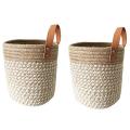 2pcs Cotton Rope Baskets with Handle-17x20cm Basket for Flower Plants