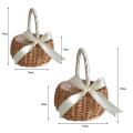 Wicker Woven Flower Basket, with Handle and White Ribbon, Wedding(l)