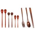 6 Pieces Wooden Kitchen Cooking Spoons for Eating Mixing Stirring