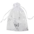 100pcs 9x12cm Butterfly Organza Jewelry Gift Pouch Favor Bags White