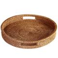 Rattan Tray with Handle-hand-woven Tray with Rattan (round 13.5 Inch)