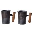 2x 300ml Ceramic Coffee Mug with Spoon Wooden Handle for Home/office