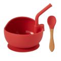 Silicone Bowl Set with Straw Children's Spoon Tableware Red