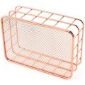 Desktop Metal Basket Storage Box Iron Grid Storage Tray Rose Gold