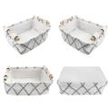 2x Decorative Storage Basket with Wooden Handles White Collapsible S