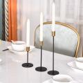 6pcs Matte Black Candle Holders with Brass Color Top Holder for Party