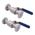 2x 1inch 25mm 304 Stainless Steel Sanitary Ball Valve 1.5 Inch