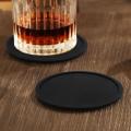Silicone Black Drink Coasters Set Of 8 Non-slip Round Soft Black