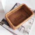 Hand-woven Rectangular Rattan Wicker Basket Kitchen Household Tools-m