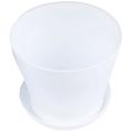 Plastic Plant Flower Pot with Tray Round White Upper Caliber 17cm