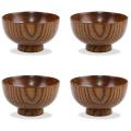 Wood Bowl Japanese Style Tableware for Rice, Soup, Coffee, Tea,4 Pcs