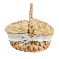 Handmade Wicker Basket with Handle, Wicker Camping Picnic Basket