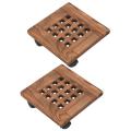 2pcs Wooden Flower Pot Rack Removable Tray Plant Stand with Wheel