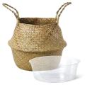 Plant Basket with Liner, Woven Seagrass Belly Baskets