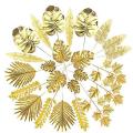 24pcs Artificial Leaves Gold Palm Leaves Tropical Plants Palm Leaves