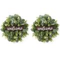 Welcome Sign with Garland Door Decoration Wooden Hanging Sign