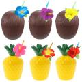 12pcs Hawaiian Party Coconut Pineapple Cups Tropical Decoration