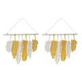 2x Hand-made Macrame Feather Cotton Woven Leaves Wall Tapestry