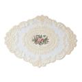 European Oval Embroidered Lace Fabric Transparent Table Mat Beige