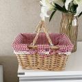2x Picnic Basket, with Double Handles and Cloth Lining for Fruit